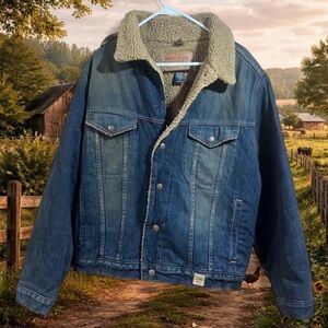 Vintage Abercrombie & Fitch Sherpa Lined Denim Jacket workwear men's size large